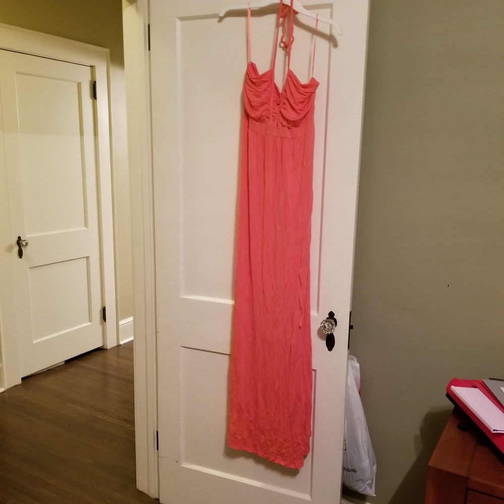 Coral maxi maternity dress